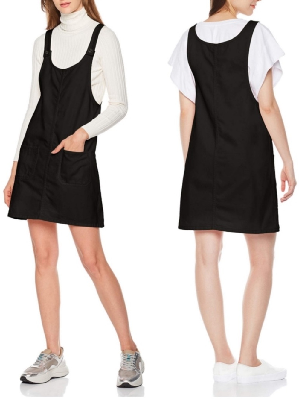Lily Parker Black Denim Pinafore Overall Dress Mini Cotton Stretch